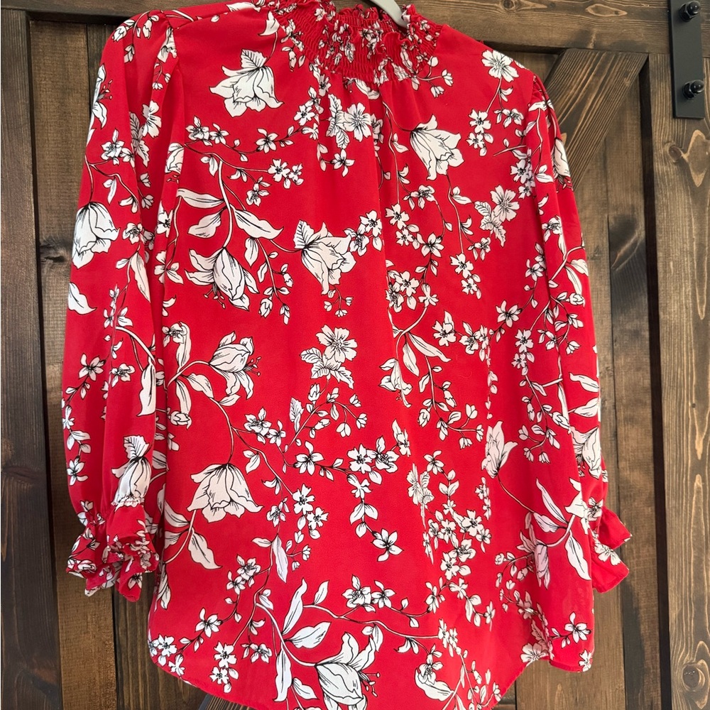 Adrienne Vittadini Red Floral Blouse